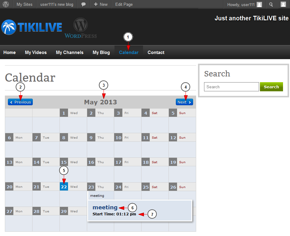 wordpress events calendar page