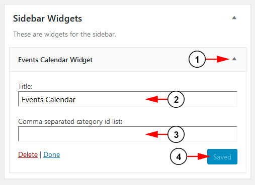 Widget Details-Events Calendar